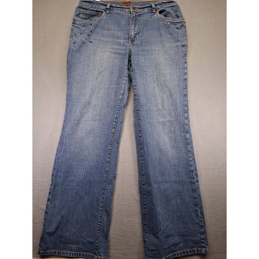 Nancy Bolen Jeans Women's  Wide‎ Legs Blue Jeans Rhinestones Size 12